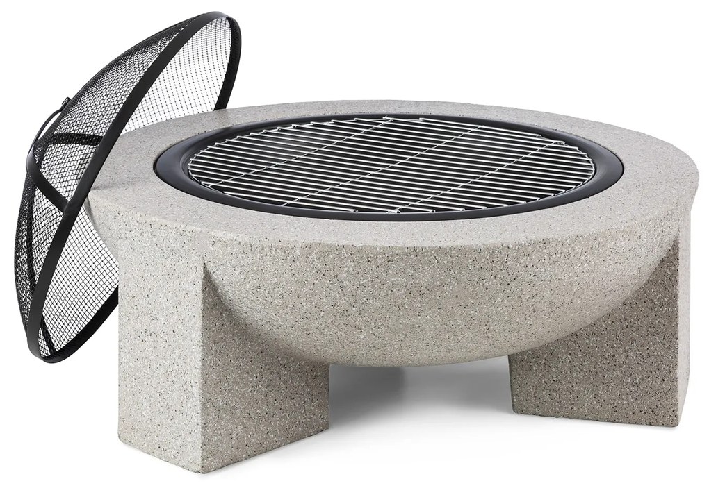 Troja, tűzrakóhely, grill, Ø 75 cm, szikrafogó, acél, műkő, MgO, tűzálló