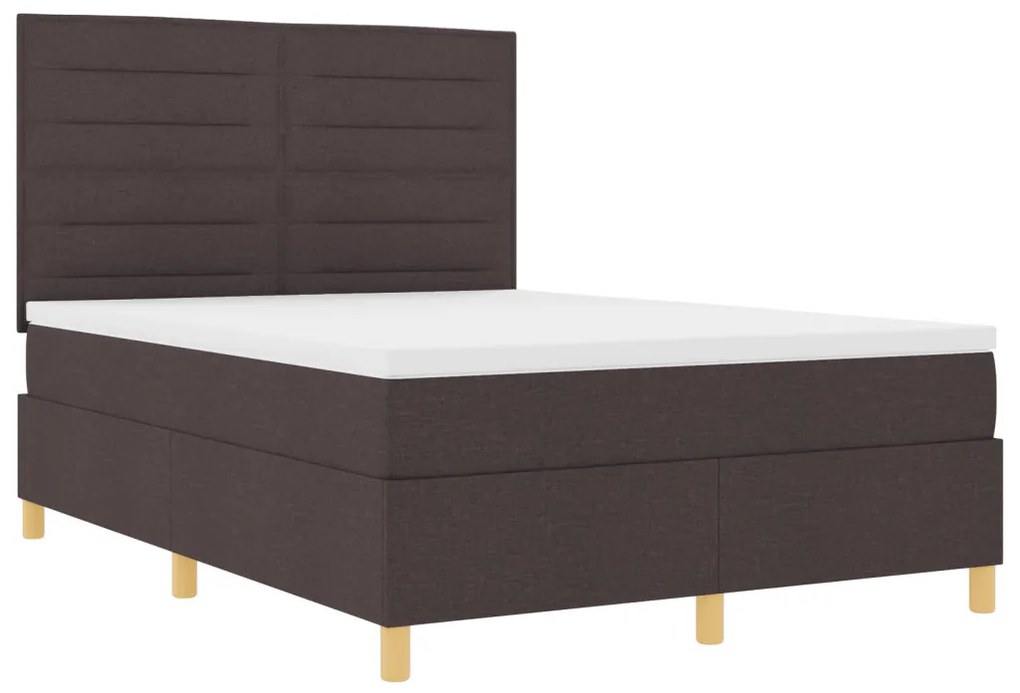 Boxspring Ágy Matrac Külön LED Dobhúzó Barna 140x190 cm Szövet