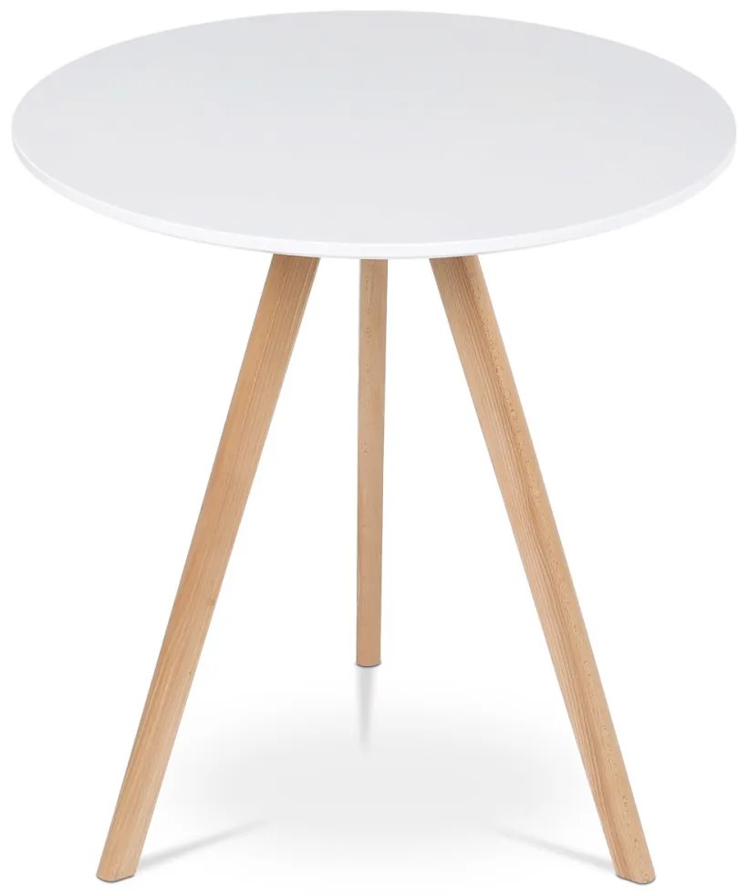 Kerek étkezőasztal 70x70x75 cm, MDF felső fehér matt lakk, tömör bükk lábak. Dt-320