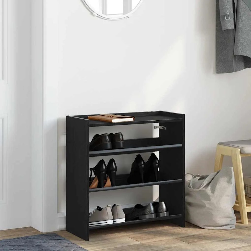 fekete szerelt fa cipőtároló szekrény 60x25x62 cm