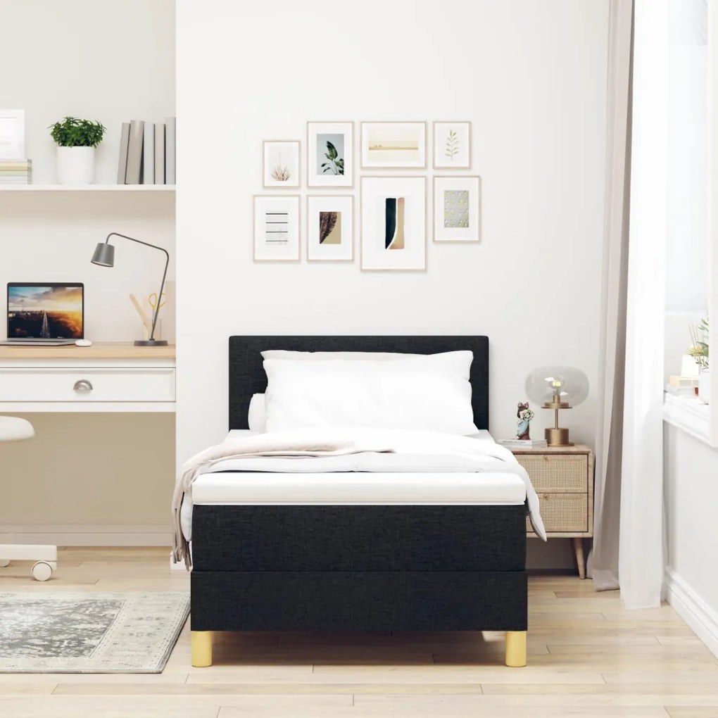 Box Spring Ágy matraccal Fekete 90x200 cm Szövet