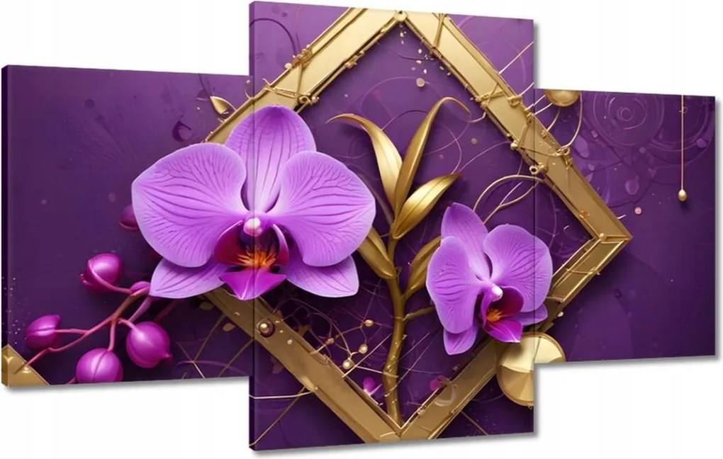 Vászonkép 100x60 Lila orchideák és arany