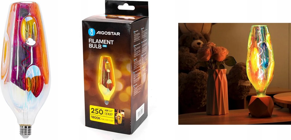 Nagyméretű dekoratív izzó, nagyon meleg színű LED-E27-4W-1800K-250lm