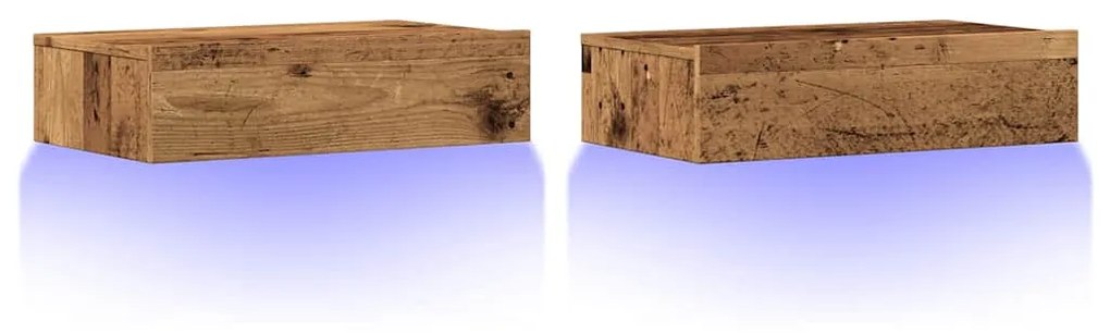 2 db antik fa színű TV-szekrény LED-lámpákkal 60 x 35 x 15,5 cm