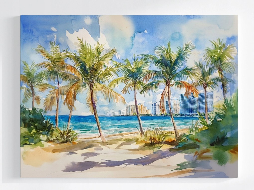 Poszter Kilátás Tengerpart Óceán Pálmafák Miami Beach Florida 100x75