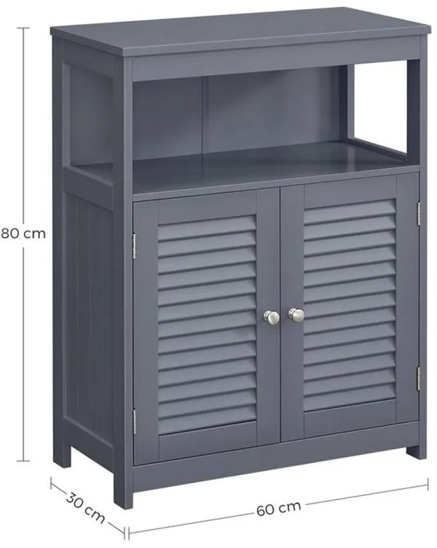 Tárolószekrény, szekrény lamellás ajtókkal és állítható polccal, szürke