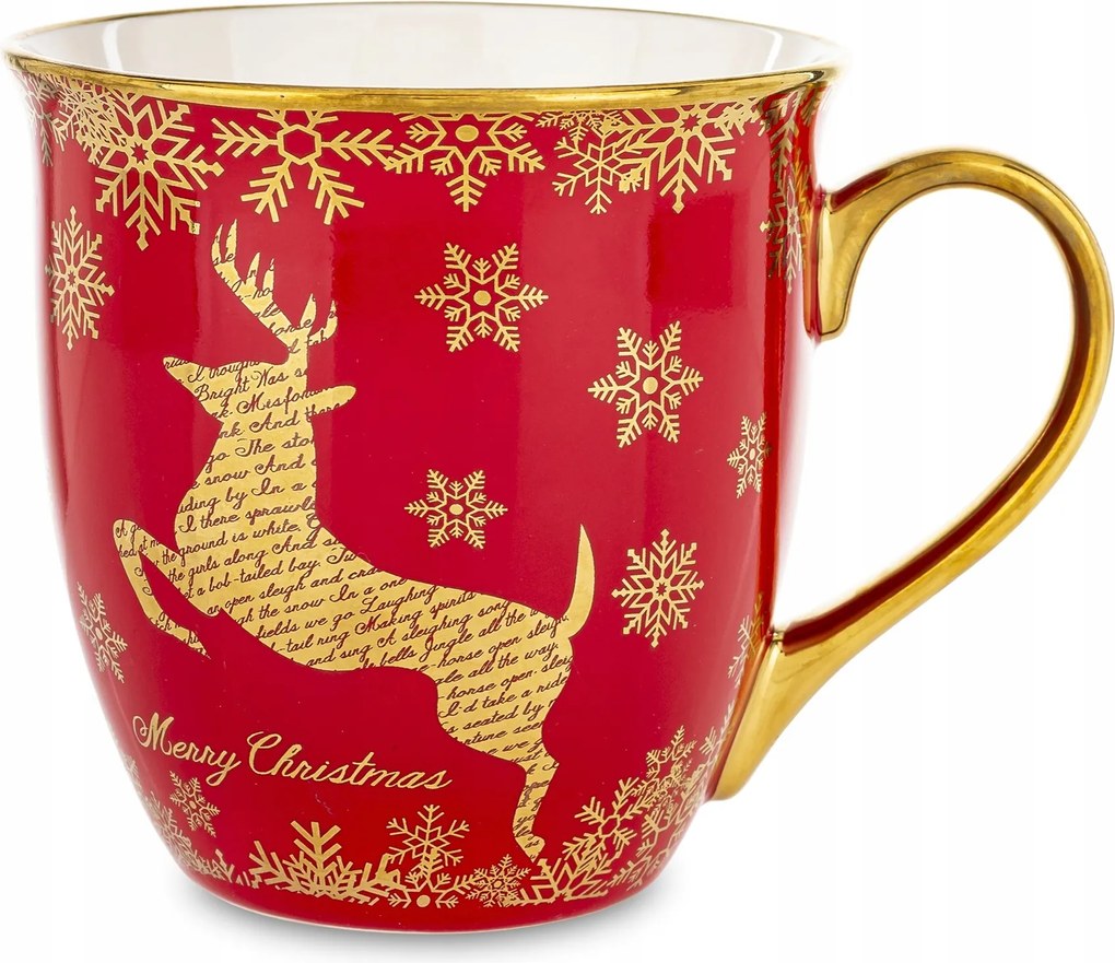 Bögre 560ml karácsonyi piros arany kiegészítők rénszarvas karácsonyi hangulat mese