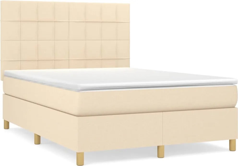 vidaXL krémszínű szövet rugós ágy matraccal 140 x 190 cm