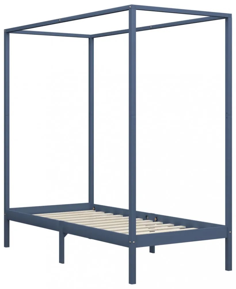 szürke tömör fenyőfa baldachinos ágykeret 90 x 200 cm