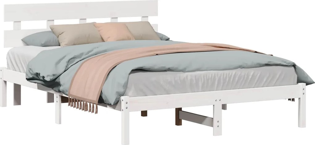 vidaXL Ágykeret fejtámlával Fehér 150 x 200 cm Tömör fenyőfa