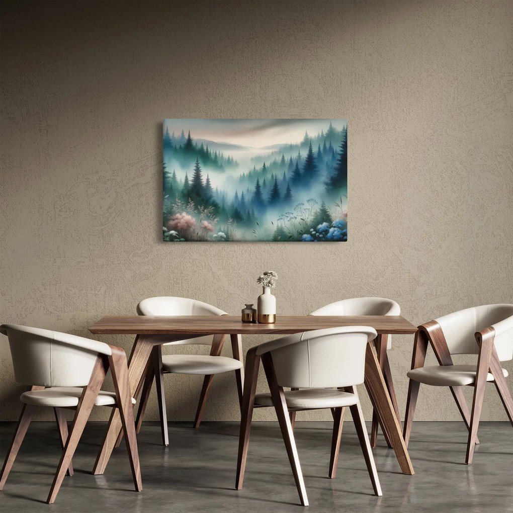 Kép - Erdős táj köddel (90x60 cm)