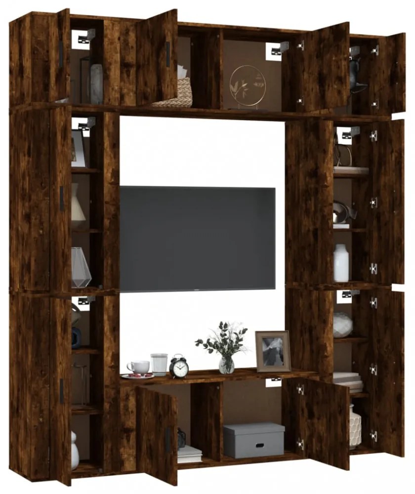 vidaXL 8 részes füstös tölgy színű szerelt fa TV-szekrényszett