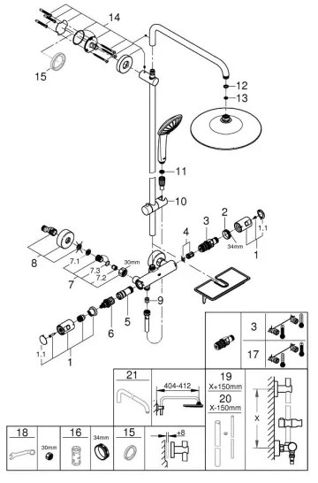 GROHE 26403001 - Zuhanyrendszer VITALIO JOY 260 450 mm fényes króm