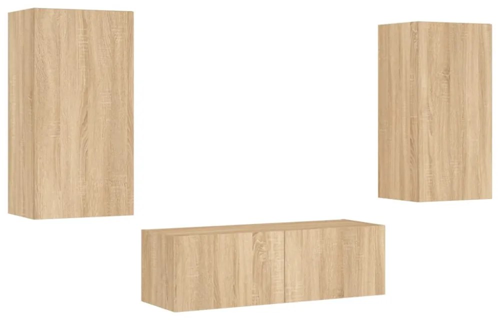 vidaXL 3 darab sonoma tölgy színű falra szerelhető TV-szekrény LED-del