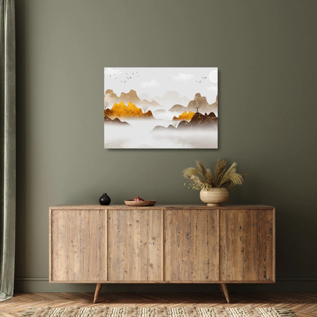 Kép - Hegyek a ködben (üvegen) (70x50 cm)