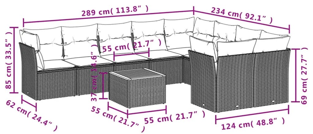 10 részes bézs polyrattan kerti ülőgarnitúra párnával