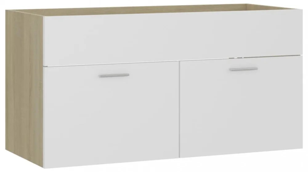 fehér és sonoma tölgy szerelt fa mosdószekrény 90x38,5x46 cm