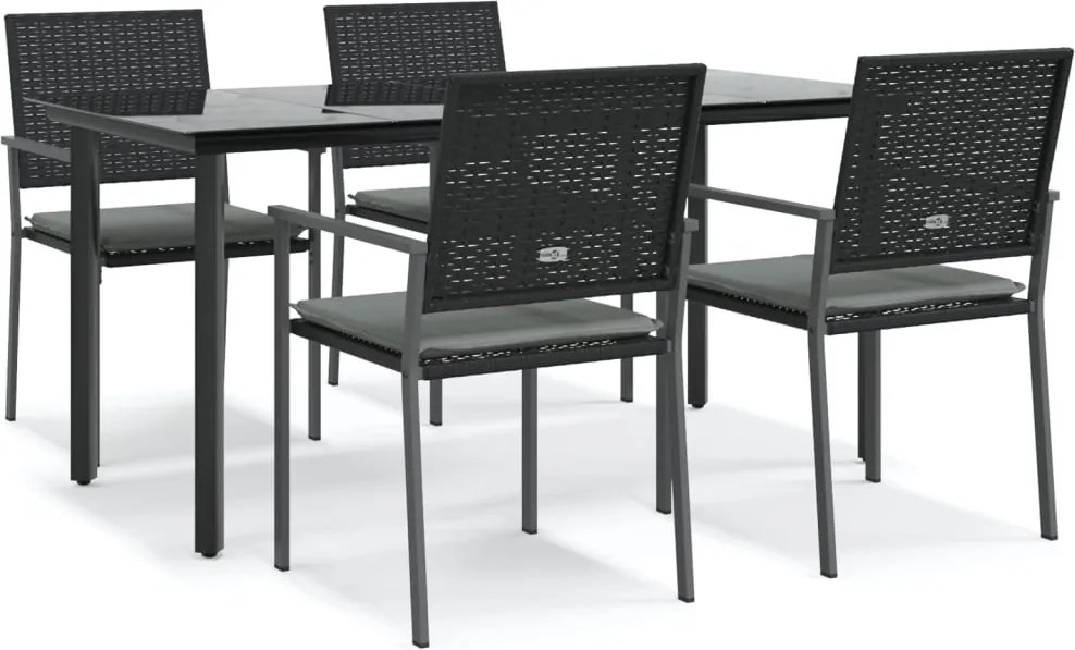 vidaXL 5 részes polyrattan és acél kerti étkezőgarnitúra párnával