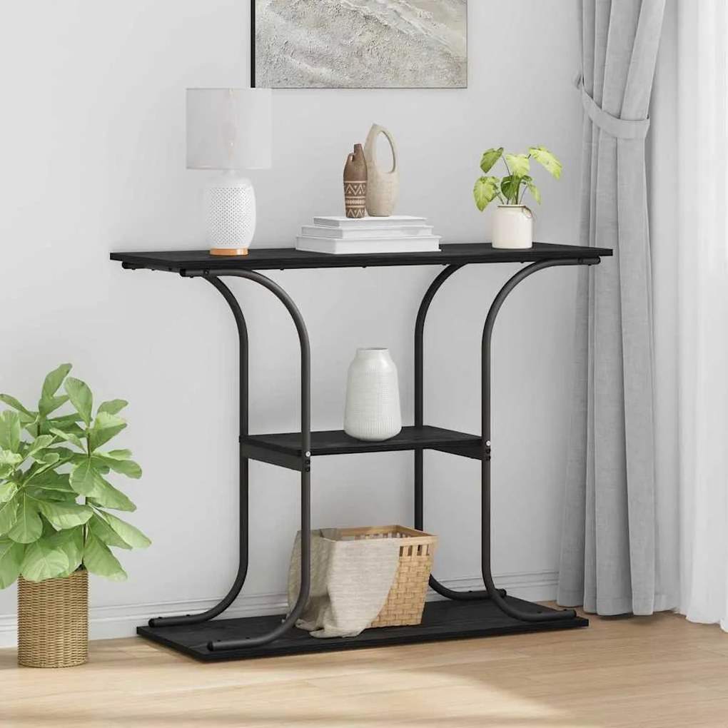 Konzolasztal polcokkal Musta tammi 101 x 35 x 80.5 cm Faanyag
