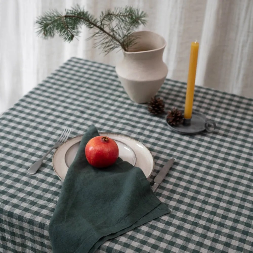 Len asztalterítő 140x200 cm Forest Green Gingham – Linen Tales