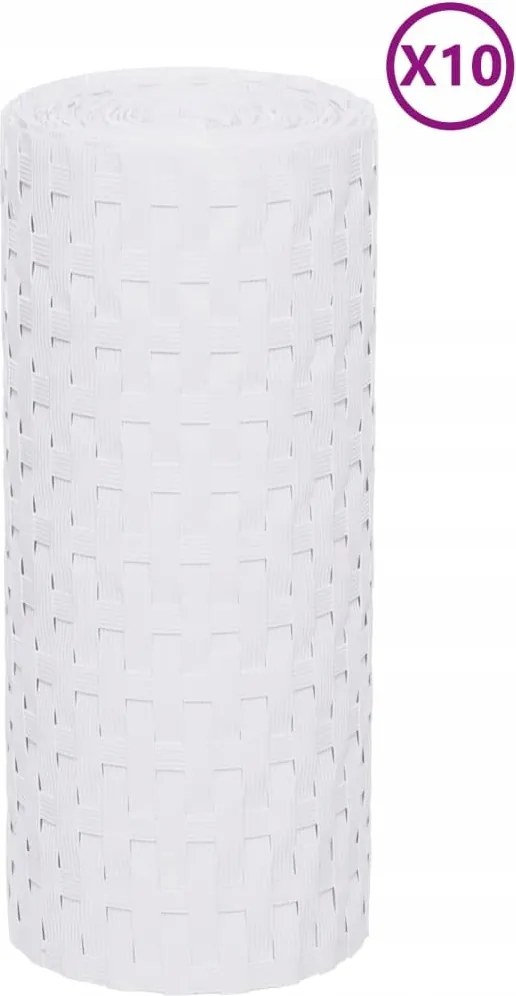 Erkélyvédő, korlátparaván 10 db, fehér, 255x19 cm, Pe rattan
