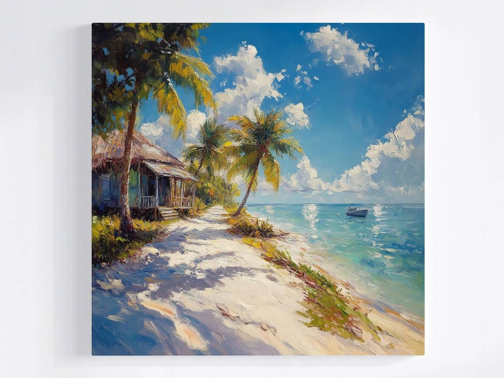 Vászonkép Canvas Tájkép Hawaii Óceán Tengerpart Pálmafák Kunyhó 40x40