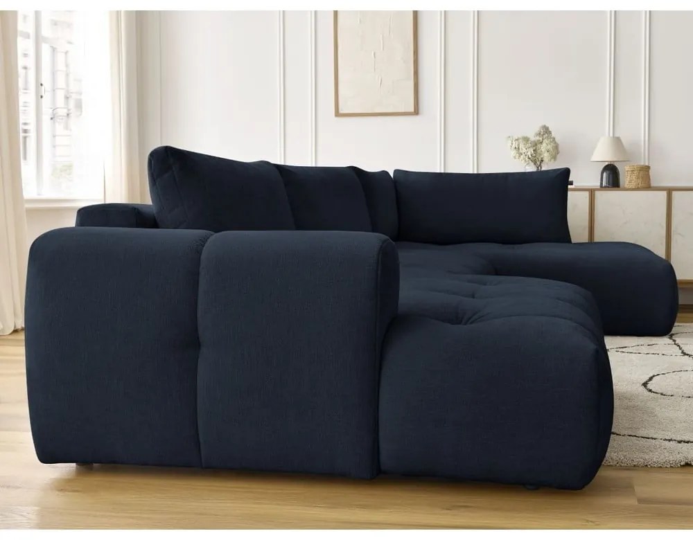 Sötétkék kinyitható-tárolóhelyes sarokkanapé (jobb oldali-U alakú) Fuji – Bobochic Paris