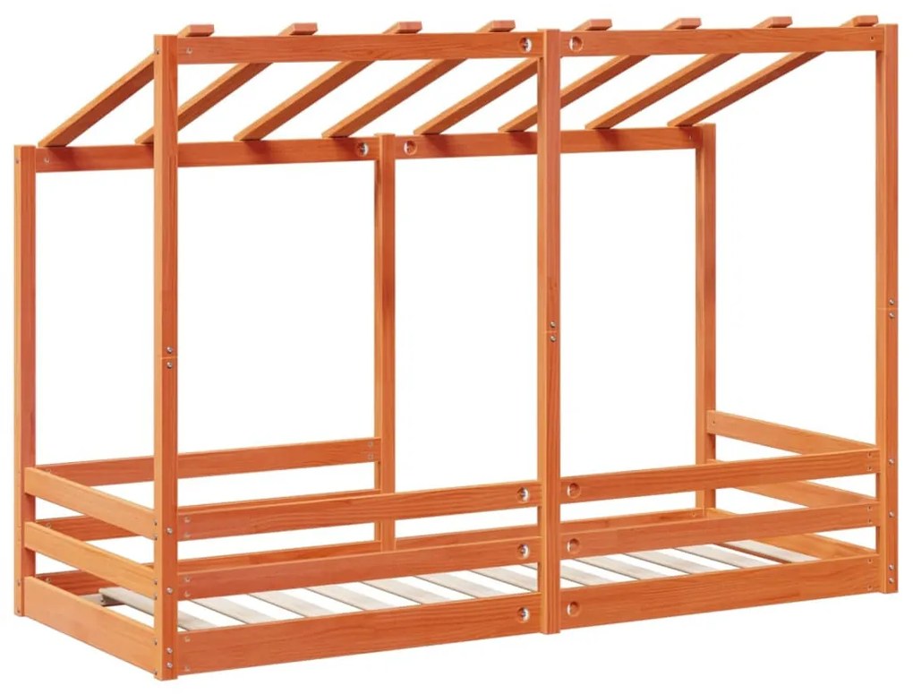 viaszbarna tömör fenyőfa gyerekágy tetővel 75 x 190 cm