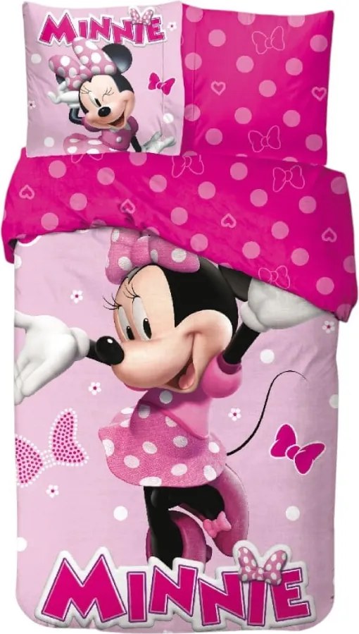 Disney Minnie Pink Polka Bow ágyneműhuzat 140×200cm, 65x65 cm