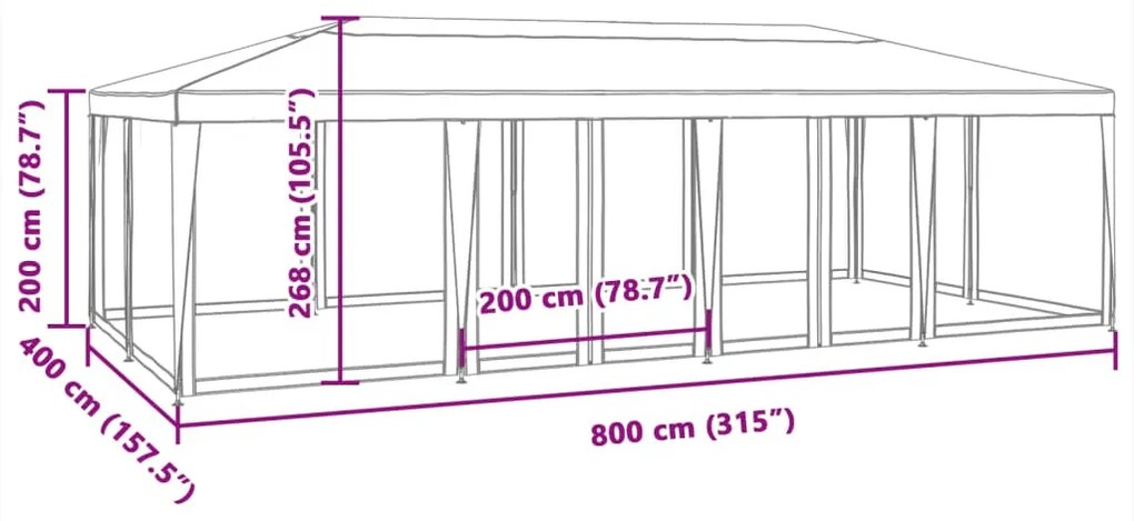 kék HDPE rendezvénysátor 12 hálós oldalfallal 8 x 4 m