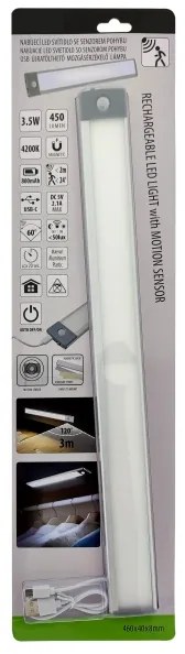 LED bútorvilágítás töltővel, érzékelővel, 3,5W, 5V USB, 4200K, 46 cm