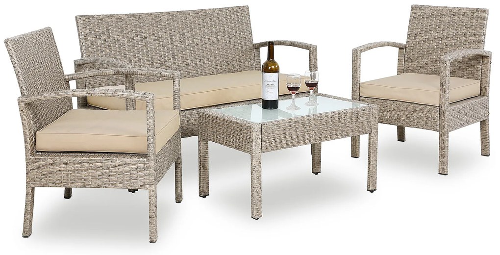 Casaria® Rattan szett - krémszínű