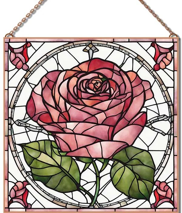 Stained-Glass-Rose üvegkép, falikép