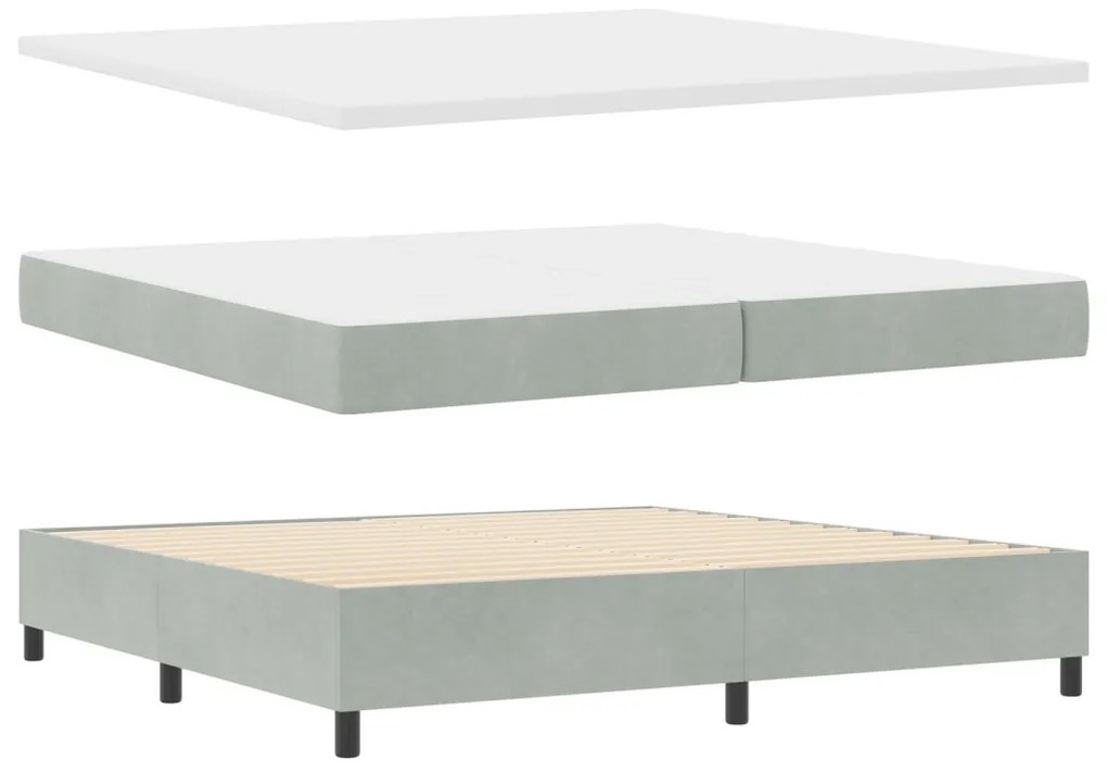 Boxspring Ágy Matresszel & LED Fény Szürke 200x200 cm Bársony