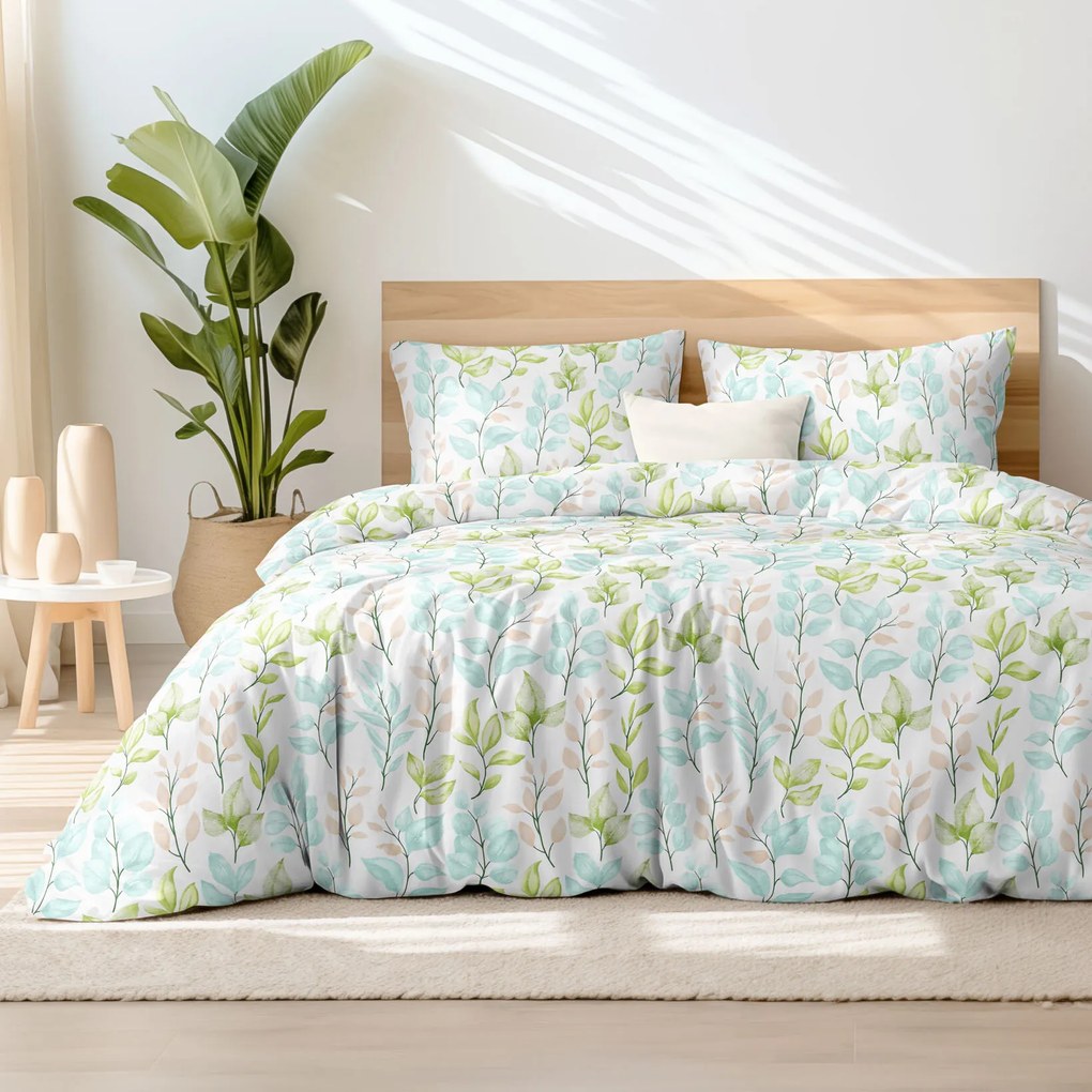Goldea pamut ágyneműhuzat deluxe - festett levelek 220 x 200 és 2db 70 x 90 cm