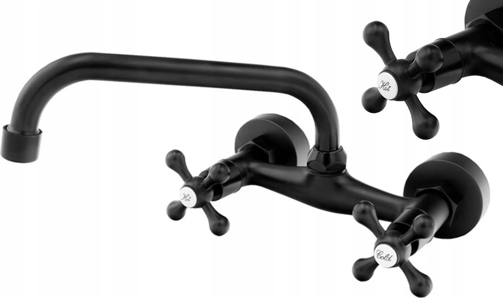 Retro Klasszikus Konyhai Mosdó Fali Csaptelep Mosogatóhoz, Fekete