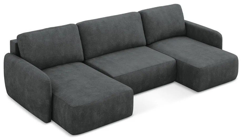 Sötétszürke zsenília kinyitható-tárolóhelyes sarokkanapé (U alakú) Lilo – Makamii