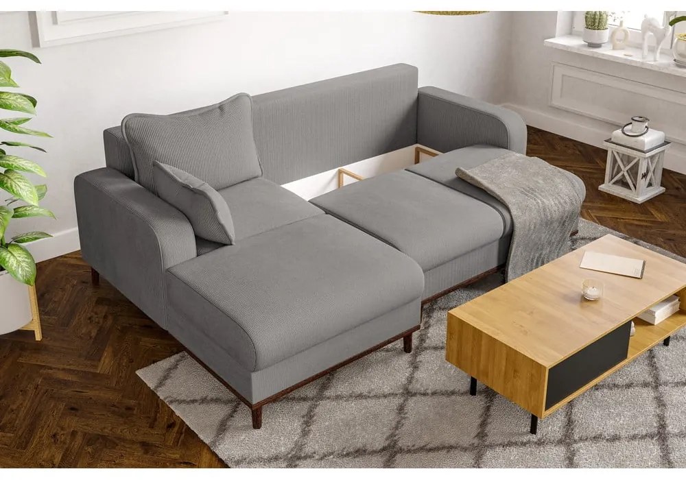 Világosszürke kordbársony sarokkanapé (bal oldali) Beata – Ropez