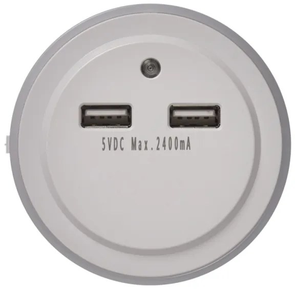 LED konnektorba dugható éjszakai lámpa fényérzékelővel+2xUSB 3xLED/0,3W/230V