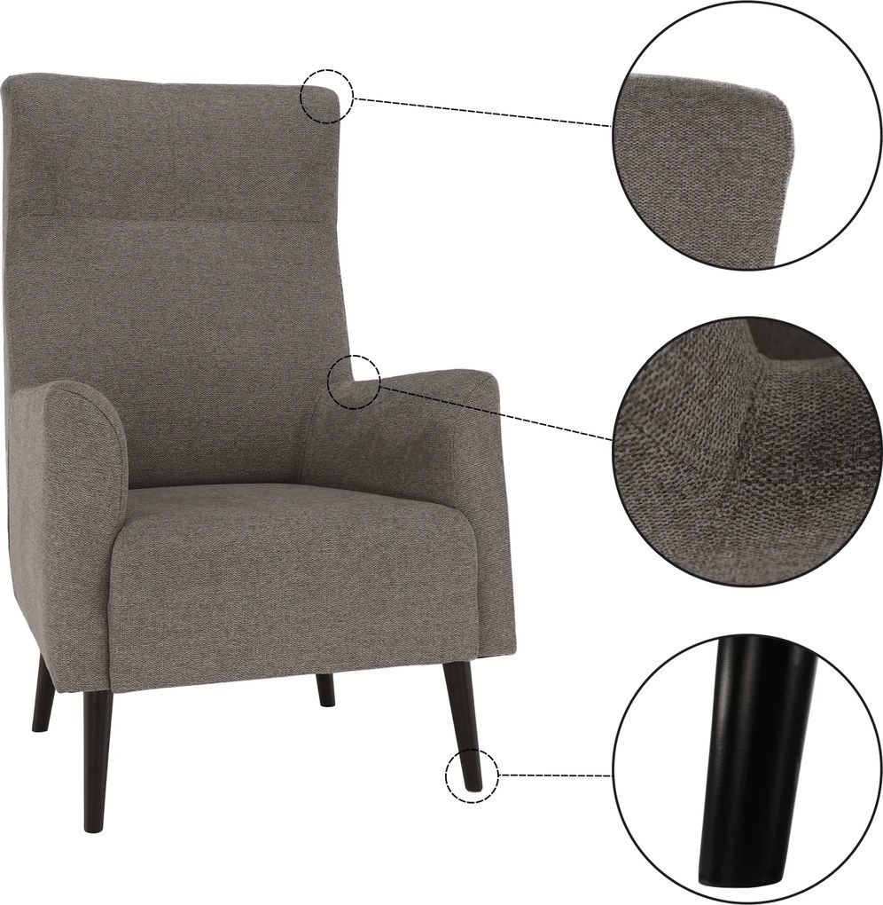 Füles fotel, szürke/fekete, SAMY