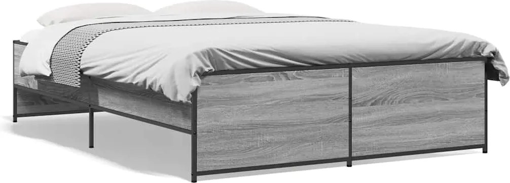 vidaXL szürke sonoma szerelt fa és fém ágykeret 140x190 cm