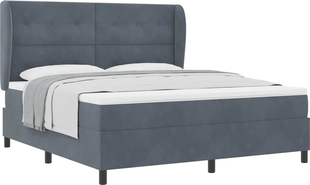 vidaXL Boxrugós ágy matracmal Sötétszürke 200 x 180 cm Poliészter