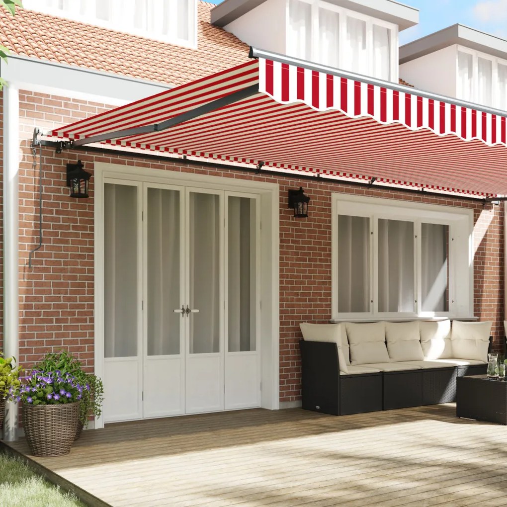 Automatikus Behúzható Napellenző Piros és Fehér Csíkos 600x300 cm