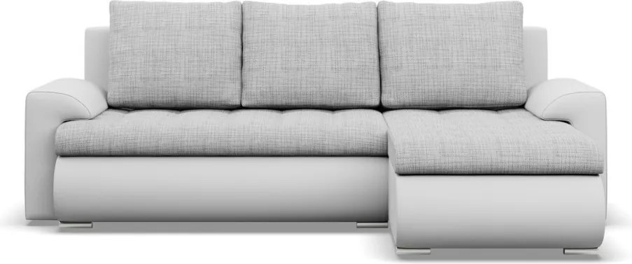 Tokio sarokkanapé, 2 ágyneműtartóval, fonott + műbőr, jobboldali, szürke - fehér