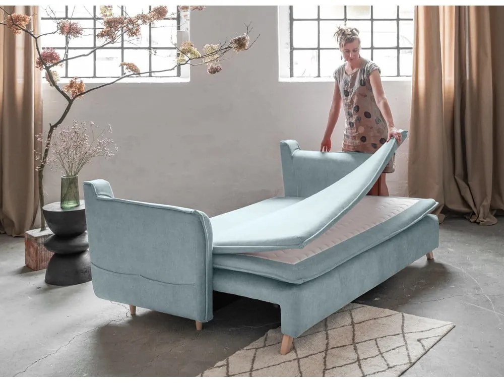 Világoskék bársony kinyitható kanapé 225 cm Charming Charlie – Miuform