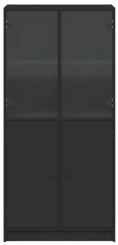 fekete szerelt fa magasszekrény ajtókkal 68x37x142 cm