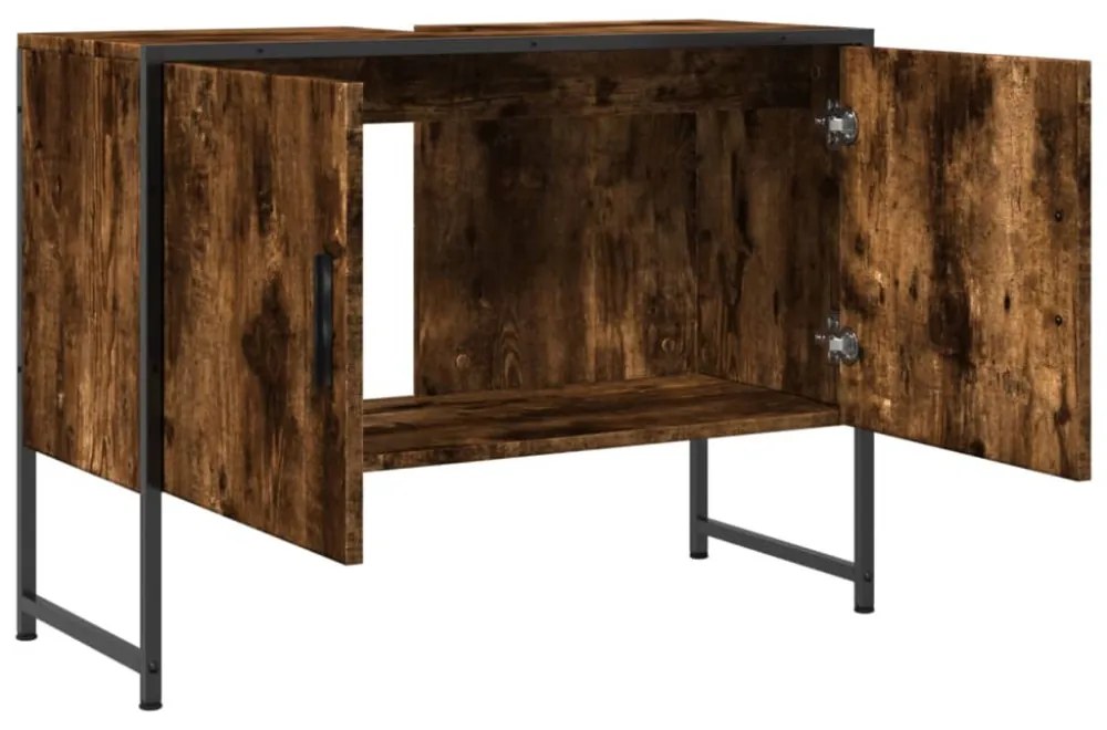 füstös tölgy szerelt fa fürdőszobai mosdószekrény 80x33x60 cm