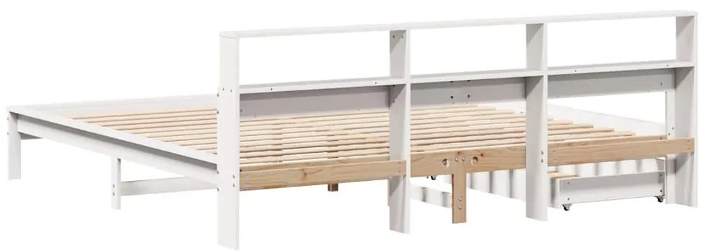 fehér tömör fenyőfa könyvespolcos ágy matrac nélkül 200x200 cm