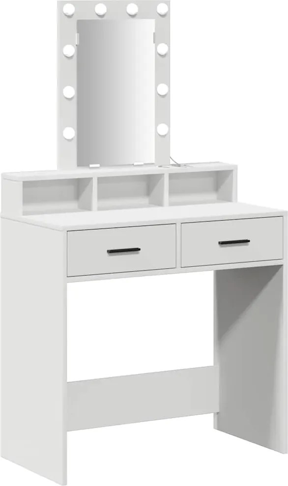 vidaXL Öltözködőasztal tükör lámpákkal Fehér 79 x 41 x 140 cm Faanyag