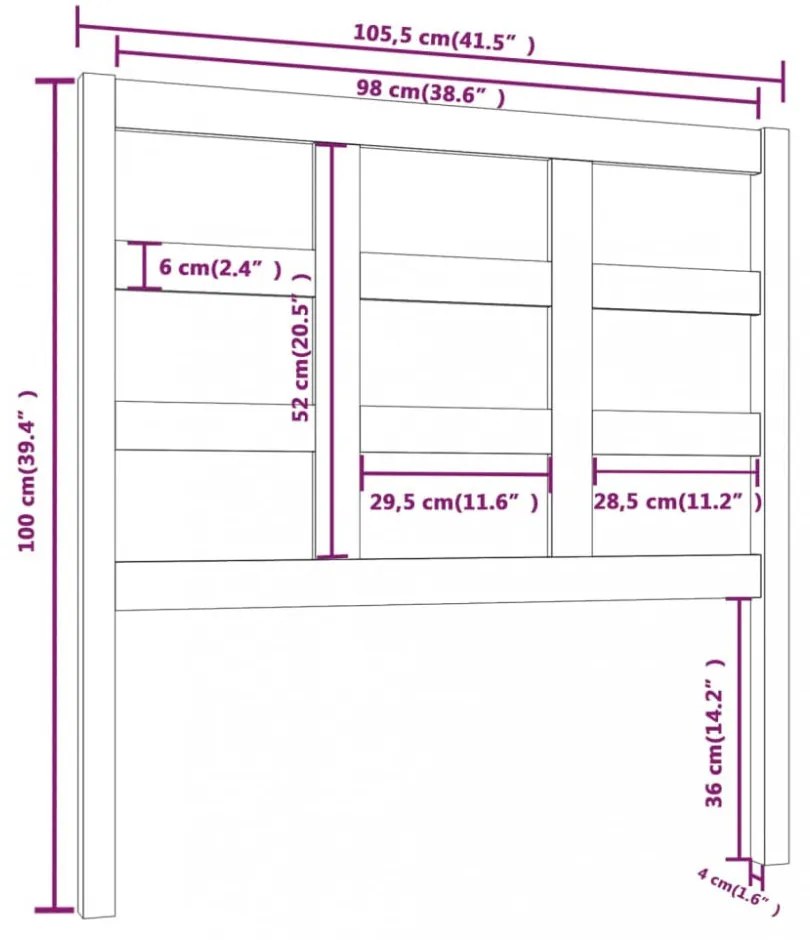 mézbarna tömör fenyőfa ágyfejtámla 105,5x4x100 cm